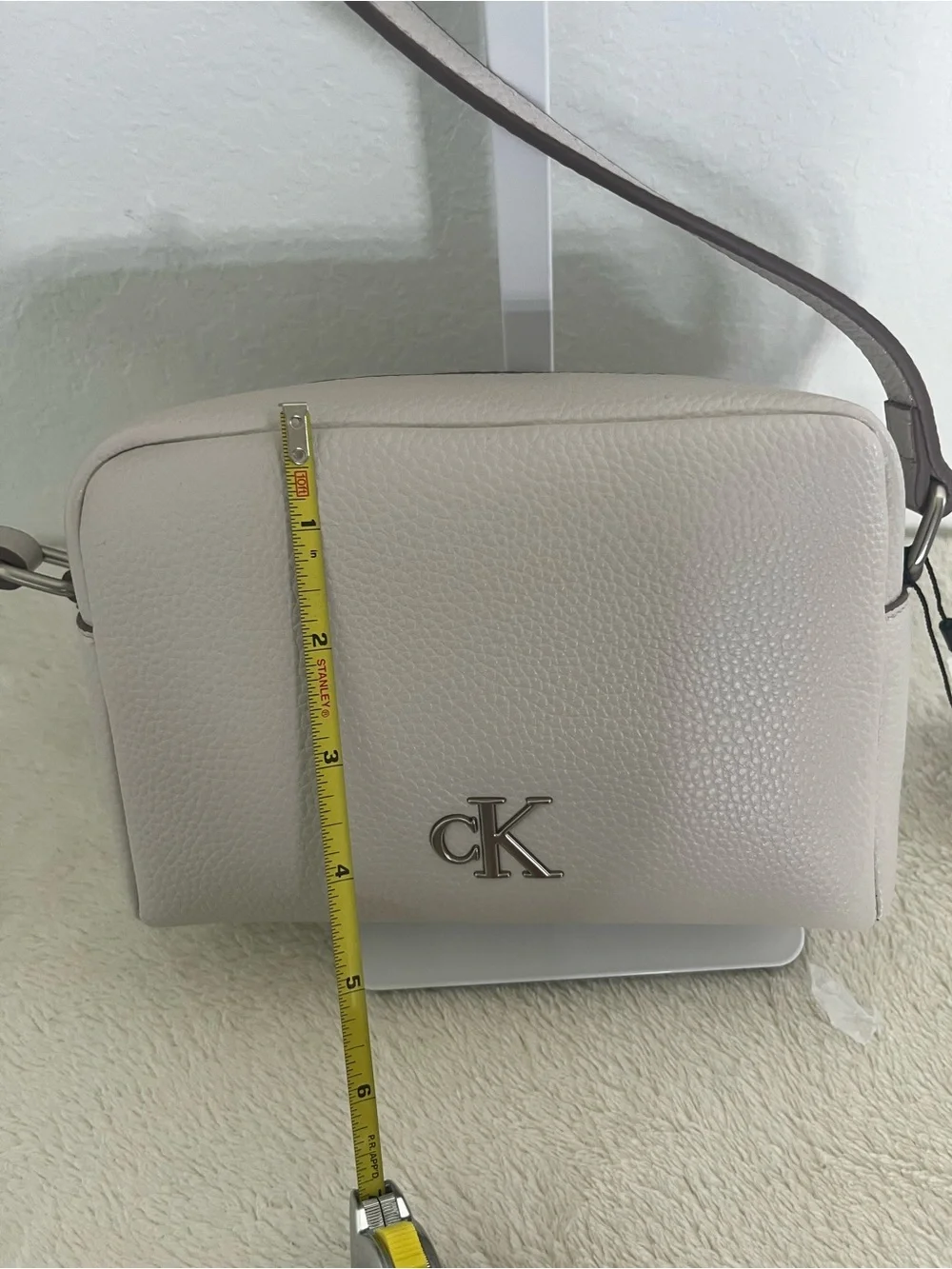 Calvin Klein Pebbled Crossbody Bag in Light Taupe